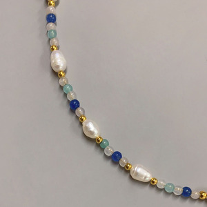 Contraste couleur bleu crème glacée clavicule chaîne vacances Ins été Turquoise femmes longue graine perle et perle collier bijoux - Product Image 4