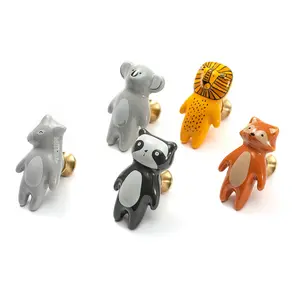 Maxery Brass Ceramic Cabinet Handles Cartoon Animal Wardrobe Cabinet Shoe Cabinet Locker Handle Fox Lion For Children Bedroom