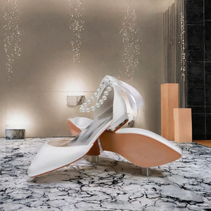 Women <b>Satin</b> Pearl Bridal <b>Shoes</b> 7cm Heel Slingback <b>Wedding</b> Party Dress <b>Shoes</b> - Product Image 3