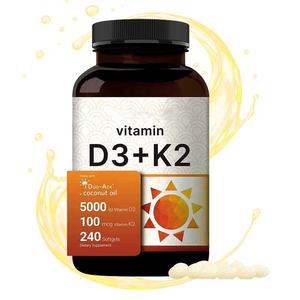 5000 IU D3 100 Mcg K2 MK-7 240 Softgels Duplo Selado UV Protegido De Terceiros Testado Adulto Uso Melhorado Densidade Óssea Vitamina - Product Image 1