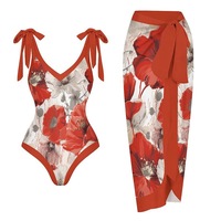 Maillot de bain pour femmes Maillot de bain de plage Ensemble de bikini une pièce avec jupe de couverture