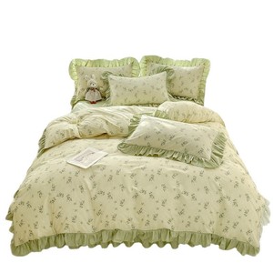 Parure de lit 4 pièces en coton pur style coréen avec imprimé floral, jupe de lit princesse, utilisation quatre saisons - Product Image 5
