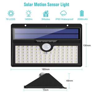 2er Pack wasserdichte drahtlose Wand leuchten für den Außenbereich Solar lampen 78 LED-Sicherheits leuchten für Solar bewegungs sensoren - Product Image 2