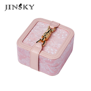 JINSKY Modern Luxury Jacquard Embroidery Rectangle High Grade Earring Ring Organizer Elegant Trinket Storage Case Wholesale - Product Image 1