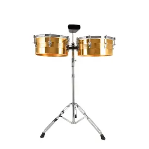 Batería de percusión latina profesional de alta calidad, 13 "+ 14", conjunto de tambor timbal de acero con soporte cromado de campana