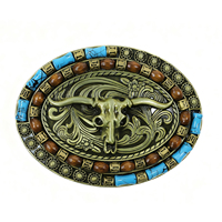 Boucle de ceinture Western personnalisable Vintage-Cowboy Rodeo Ox Skull Metal Buckle Western Heavy Rock Boucle de ceinture pour hommes