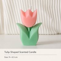 Tulpenförmige Makronen-Duftkerze mit Mintgrünem Blattboden 9x6,5cm Muttertags-Heimdekoration Aromatherapie-Geschenk