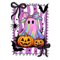 Transferts DTF fantômes mignons et effrayants prêts à poser, transfert thermique citrouille pastel pour Halloween pour T-shirts et sweats à capuche