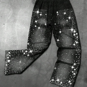 Pantalon de jogging déchiré pour homme en tissu tricoté, imprimé pailleté, style décontracté, sport, streetwear, hip-hop, avec cordon de serrage - Product Image 2