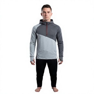 Sudadera con capucha de algodón de secado rápido para hombre, 220g, con bloques de color, cremallera de un cuarto, corte ajustado, informal, de manga larga, tejida, para otoño, directo de fábrica - Product Image 1