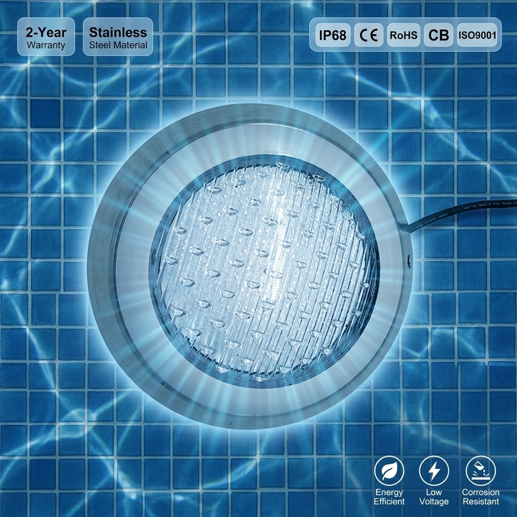 Outdoor Swimming Pool Decorations Stainless Steel IP68 Dimmable RF Remote Underwater Pond Fountain LED Swimming Pool Lights