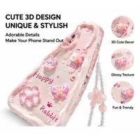 Coque de téléphone portable antichoc en TPU motif lapin floral DIY mignon pour 17 Pro Max, coque arrière à motif crème