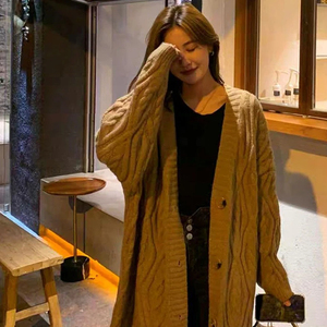 Nouvelle mode femmes solide simple boutonnage Long <span class=keywords><strong>tricot</strong></span>é Cardigan <span class=keywords><strong>manteau</strong></span> tricots hauts - Product Image 3