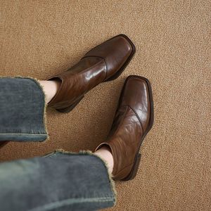 Cialisa, <span class=keywords><strong>botines</strong></span> de punta cuadrada Vintage <span class=keywords><strong>para</strong></span> <span class=keywords><strong>mujer</strong></span>, Otoño Invierno 2025, botas cortas de tacón medio de cuero auténtico de alta calidad, tallas 34-42 - Product Image 3