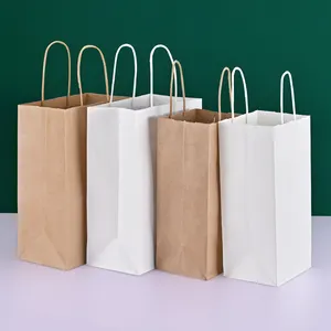 カスタマイズされた緑の使い捨てクラフト紙袋卸売クリスマスショッピングギフト紙袋ドリンク包装紙袋