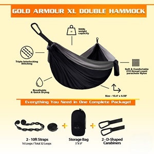 Hamac en nylon portable pour deux personnes pour une utilisation intérieure et extérieure Équipement d'accessoires de hamac de camping durable - Product Image 3