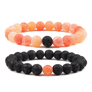 Bracelet en agate veinée de dragon de feu mat naturel, couleurs mélangées, perles rondes, bracelet extensible pour couple - Product Image 2