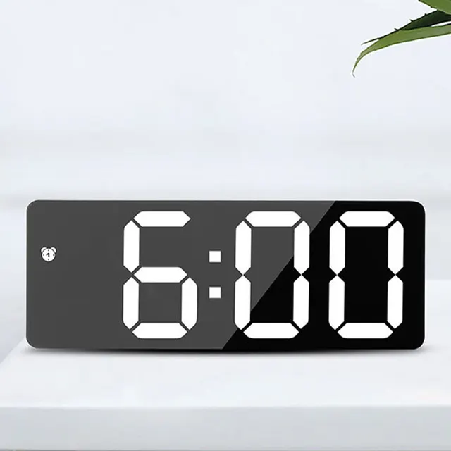 Alarme digital acrílico personalizado com data e temperatura, controle de som, calendário colorido, espelho eletrônico LED, relógio de cabeceira