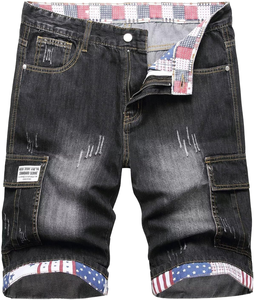 Shorts en jean respirant brodés bleu clair style urbain vintage pour homme grande taille 48 - Product Image 3