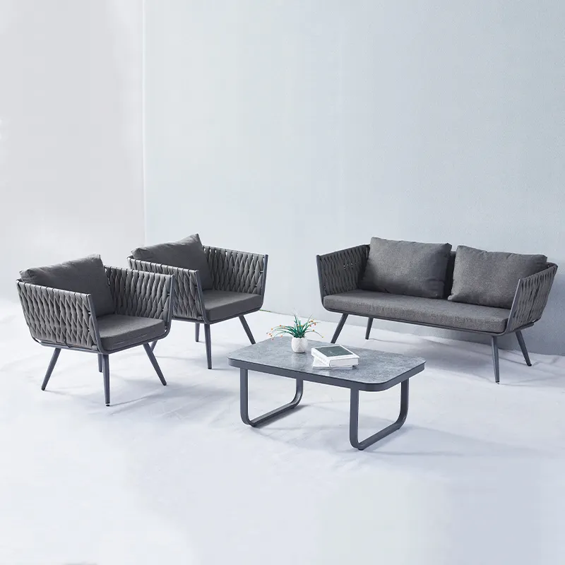 Luxus Gartenmöbel Esszimmers tühle Ecke Eisen Tisch Einstellungen Kunststoff grau Aluminium Edelstahl Outdoor Sofa Set