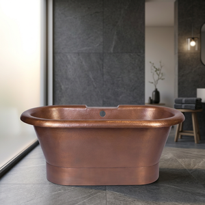 อ่างอาบน้ำทองแดงโบราณแบบตั้งพื้นสำหรับบ้านและโรงแรม - งานฝีมืออินเดีย - Product Image 1