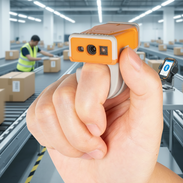 2D Laser Ring Barcode Scanner 23H 26g Bluetooth HID SPP Hands Free Wearable for Warehouse Retail Logistics Data 3PL Sorting