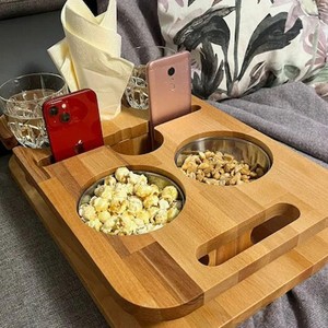 Solid Wood Desktop <b>Snack</b> <b>Tray</b> With Handle Rectangle Serving <b>Tray</b> For Sofa Coffee Table Fruit And Dried Fruit Storage - Product Image 3
