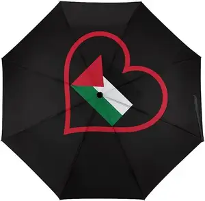 定制可折叠巴勒斯坦旗伞3折手动开合塑料雨蓬定制标志印花带旗伞
