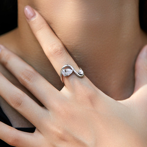 S925 Sterling <b>Silver</b> Twisted Open <b>Ring</b> With Round And Pear Cut Zircon Minimalist <b>Adjustable</b> Fashion Promise <b>Ring</b> For Women Daily - Product Image 3