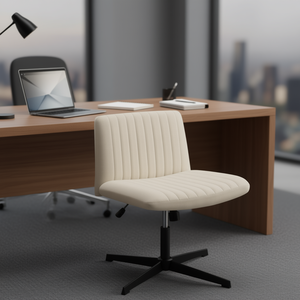 Chaise de bureau moderne en tissu beige, hauteur réglable, pivotante, base en acier, réglage manuel, design contemporain - Product Image 2