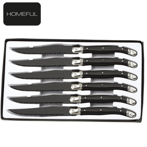 Xyj ensemble de couteaux à steak, <span class=keywords><strong>laguiole</strong></span>, avec lame dentelée à revêtement noir et manche en ABS, nouvelle collection - Product Image 2
