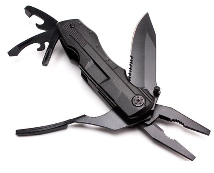 Portable mini small black 11 in one tool multi-function knife pliers