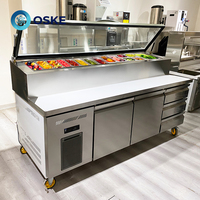 Table de travail en acier inoxydable avec refroidissement à air pour salade Pizza Prep réfrigérateur Table basse affichage de poulet Table de réfrigérateur