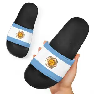 热卖阿根廷黑色滑动凉鞋PVC定制标志拖鞋男士平纹空白滑动凉鞋定制标志平底凉鞋