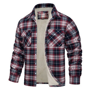 Herren Langarm Stehkragen <span class=keywords><strong>Plaid</strong></span> Flanell Shirt Jacke Button Down <span class=keywords><strong>Polar</strong></span> Fleece gefütterte Jacke - Product Image 2