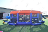 Juego de Fútbol Inflable con Balón Gigante Temático Deportivo para Niños y Adultos, Campo de Fútbol Circular Inflable con Red Superior