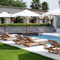 Chaise longue d'extérieur en teck massif avec coussin, dossier réglable, chaise longue en bois pour piscine, villa, resort, jardin