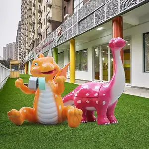 야외 현대 유리 섬유 조각 수지 동물 벤치 만화 공룡 벤치 소품 판매