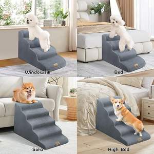 <span class=keywords><strong>Escalera</strong></span> de perro pequeña y mediana del fabricante, sofá cama de peluche de tela de espuma de esponja a rayas de <span class=keywords><strong>madera</strong></span> lavable extraíble con patrón gris - Product Image 3