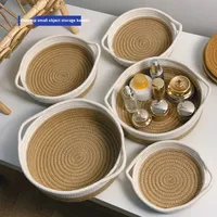 Panier de rangement multifonctionnel en corde de coton ovale moderne Girida avec poignée pour bijoux, cosmétiques, bureau, clés/télécommande