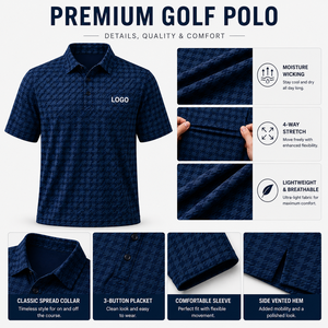 Polo de Golf Azul Texturizado Premium Personalizado para Hombre, Ropa Corporativa con Etiqueta Privada, Absorbe la Humedad - Product Image 2