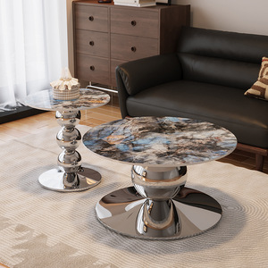 Table basse en pierre noire de luxe Bao Geli, design minimaliste italien, cadre en acier inoxydable, design rond, mobilier moderne pour salon - Product Image 3