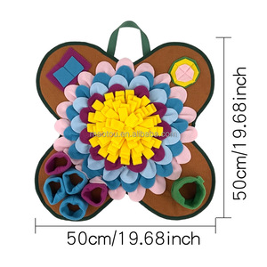 Alas Makan Perlahan untuk Anjing Kecil/Sedang, Motif Bunga Warna-warni Klasik, Bahan Linen Berbulu, Puzzle Stimulasi Mental - Product Image 6
