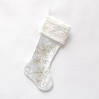 wholesale 50cm embroidered Snowflake and beaded Christmas socks white Christmas stocking