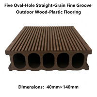 Planche de terrasse WPC à cinq trous ovales 40mmx140mm, grain droit, rainures fines, pour jardin extérieur, résistante aux intempéries et aux UV
