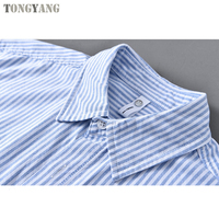 TONGYANG rayé 100% coton chemise hommes été revers Blouses à manches courtes chemises de base pour hommes décontracté col rabattu hauts