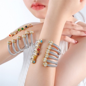 Wholesale Fashion Fine Jewelry <b>Bracelet</b> Titanium Steel Colorful Zircon Charm <b>Adjustable</b> Bangle <b>Bracelet</b> - Product Image 4