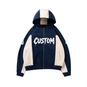 Tuta Oversize Blu Navy e <span class=keywords><strong>Beige</strong></span> <span class=keywords><strong>con</strong></span> Cerniera, Set Unisex <span class=keywords><strong>con</strong></span> <span class=keywords><strong>Felpa</strong></span> <span class=keywords><strong>con</strong></span> <span class=keywords><strong>Cappuccio</strong></span> e Pantaloni a Gamba Larga <span class=keywords><strong>con</strong></span> Strass, Felpe Personalizzate <span class=keywords><strong>con</strong></span> Zip - Product Image 1