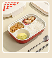 Auslaufsicherer BPA-freier Mikrowellengeeigneter Edelstahl Meal Prep Behälter 3-Fach Bento-Box mit Sicherheitsverschluss für Büro und Schule