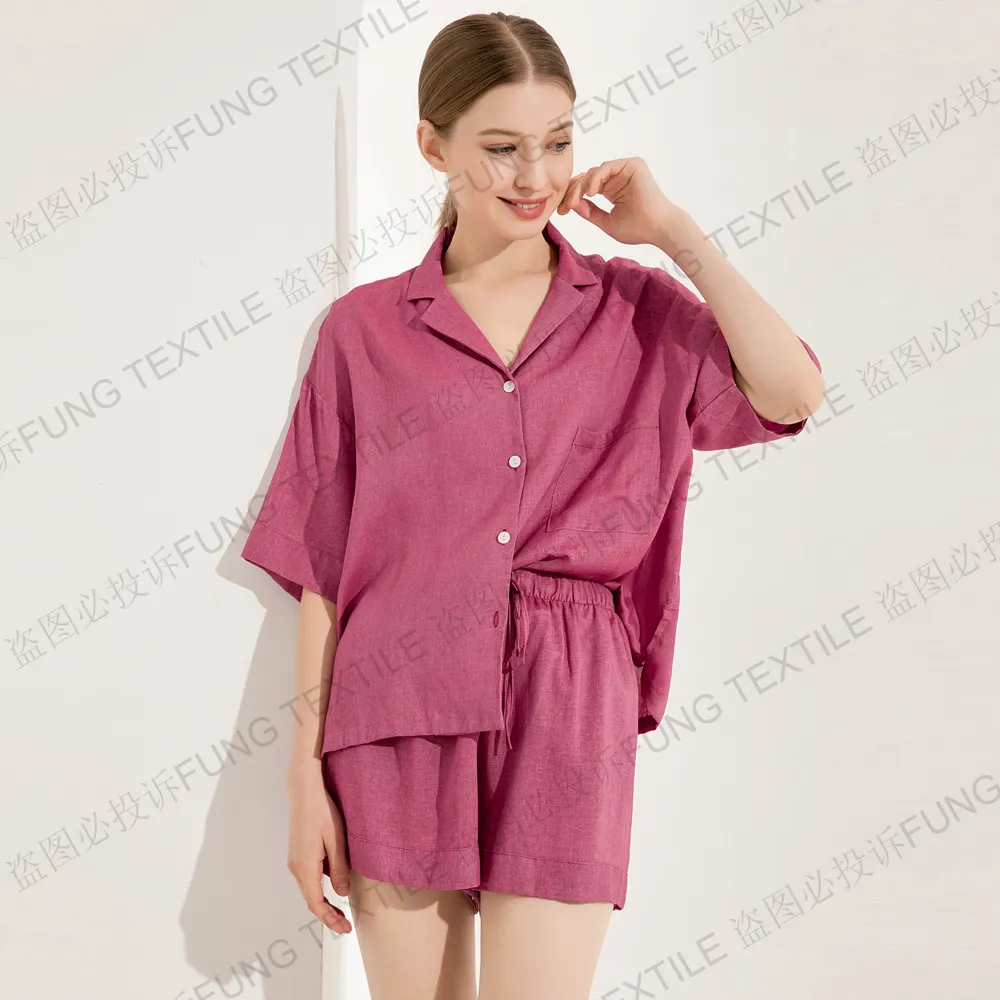 Thiết Kế Mới Phụ Nữ Quá Khổ Đồ Ngủ Hai Mảnh Mùa Hè Phụ Nữ Ngủ Loungewear Linen Pha Trộn Đồ Ngủ Bộ